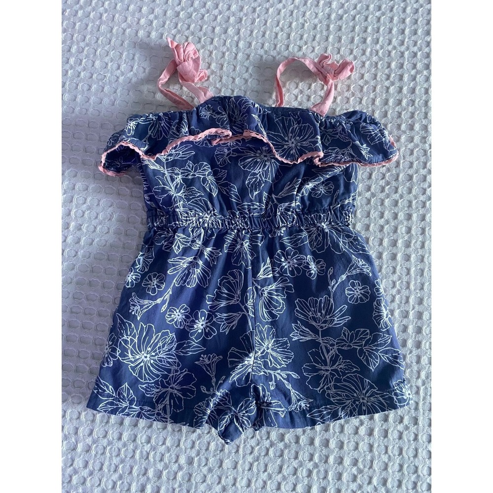 Tommy Bahama Girls Navy‎ Blue Floral Ruffle Romper Snap Bottom 4T